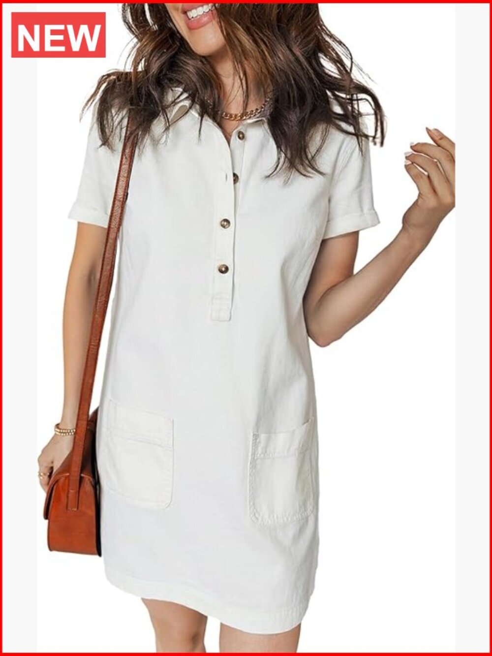 Denim Dress, Soft Cotton Blend, Button Down, Short Sleeve, A-Line